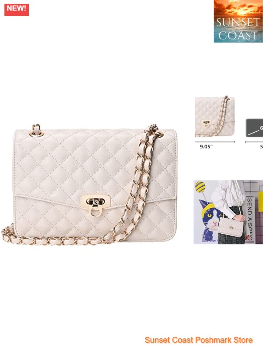 Quilted Flap Crossbody Shoulder Bag with Chain Strap Vegan Leather Clutch Purse